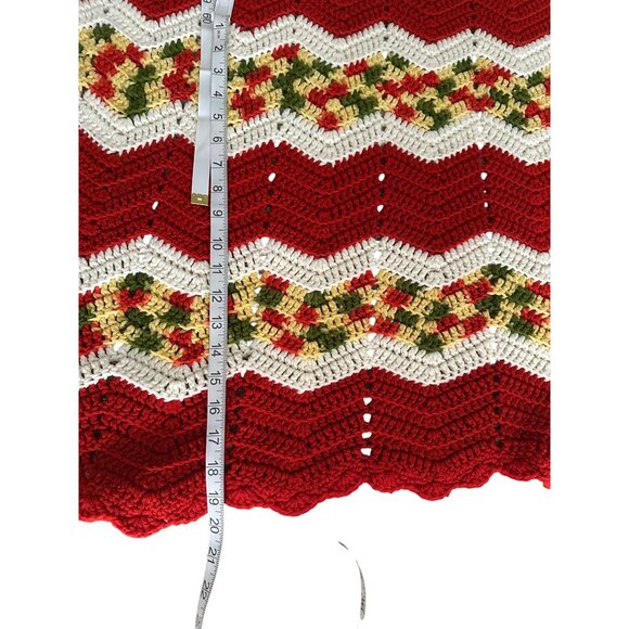 Handmade Crochet Chevron Pattern Blanket Throw Red/Green/White 47"x80" Grandma - Picture 4 of 9